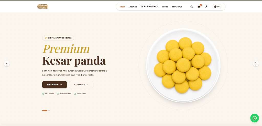 Mehta Dairy custom e-commerce website
